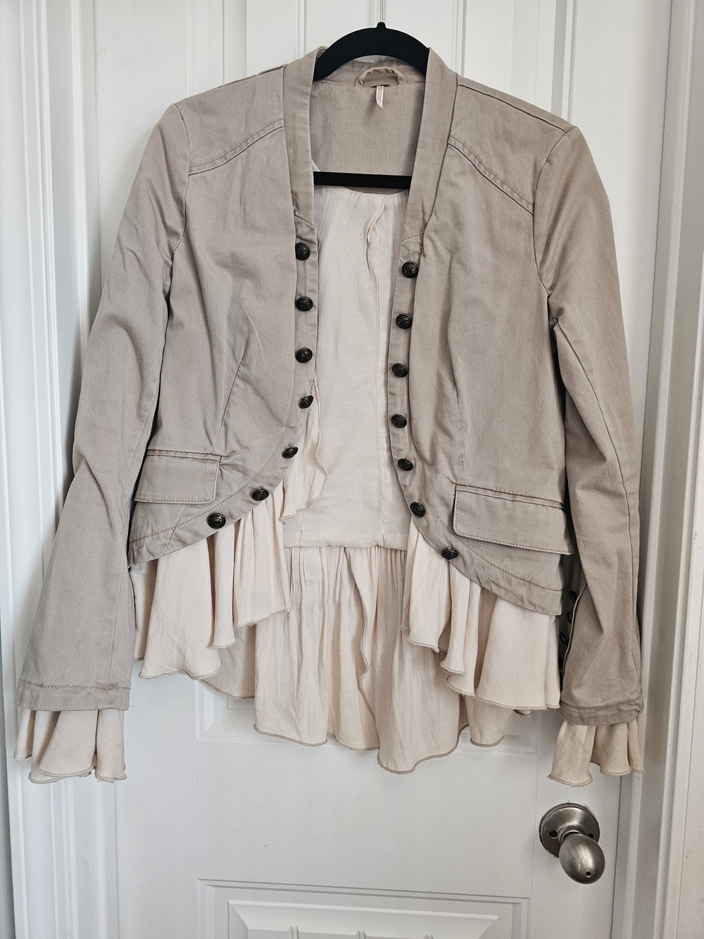 Free People Women’s Ruffles Romance Jacket in natural beige